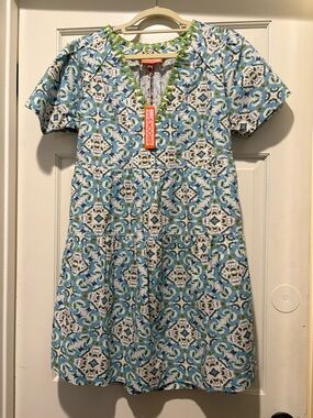 Brooks Avenue Harper Dress Blue & Green Patterned Short-Sleeve Dress